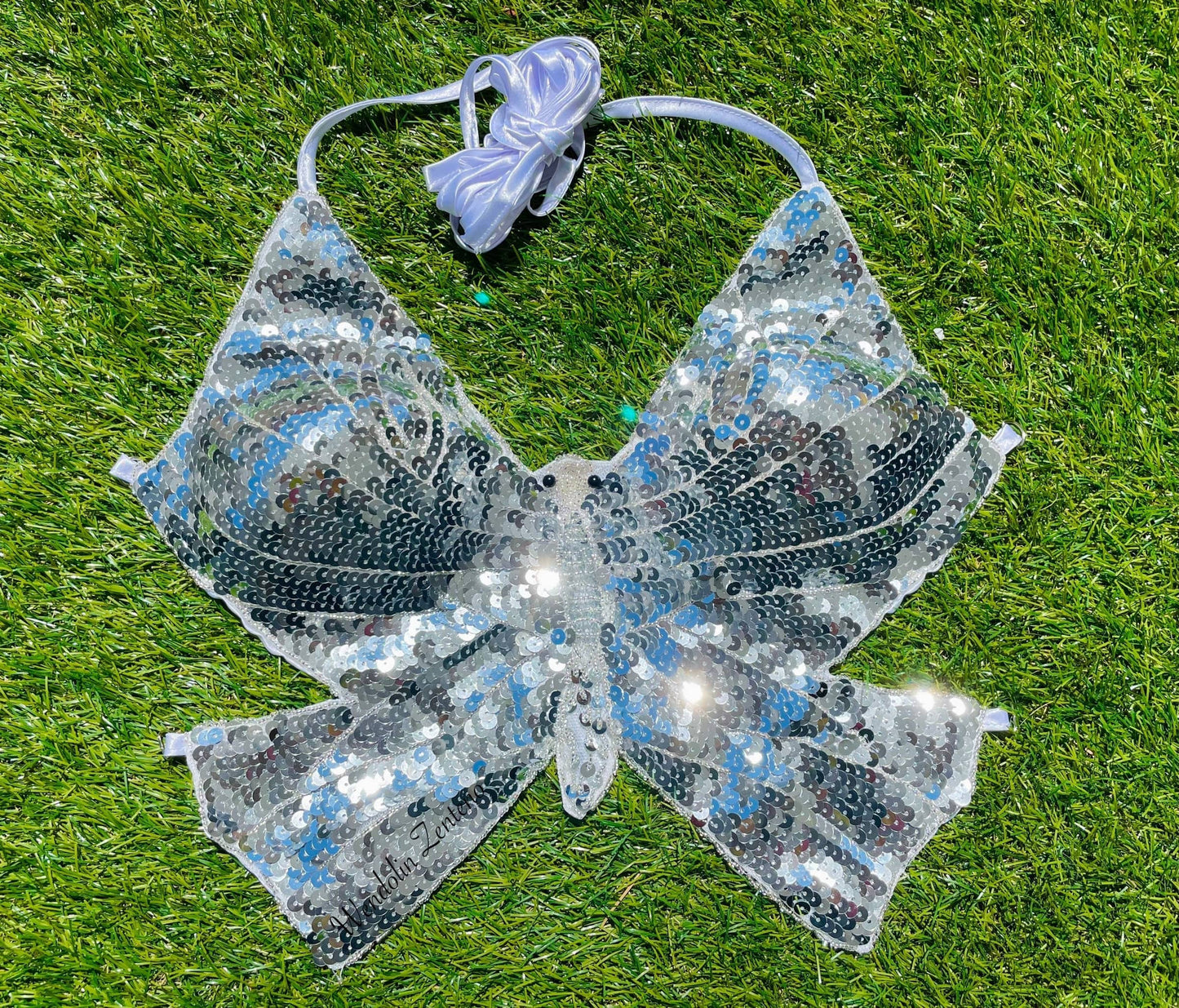 Butterfly Sequin Top Silver Color