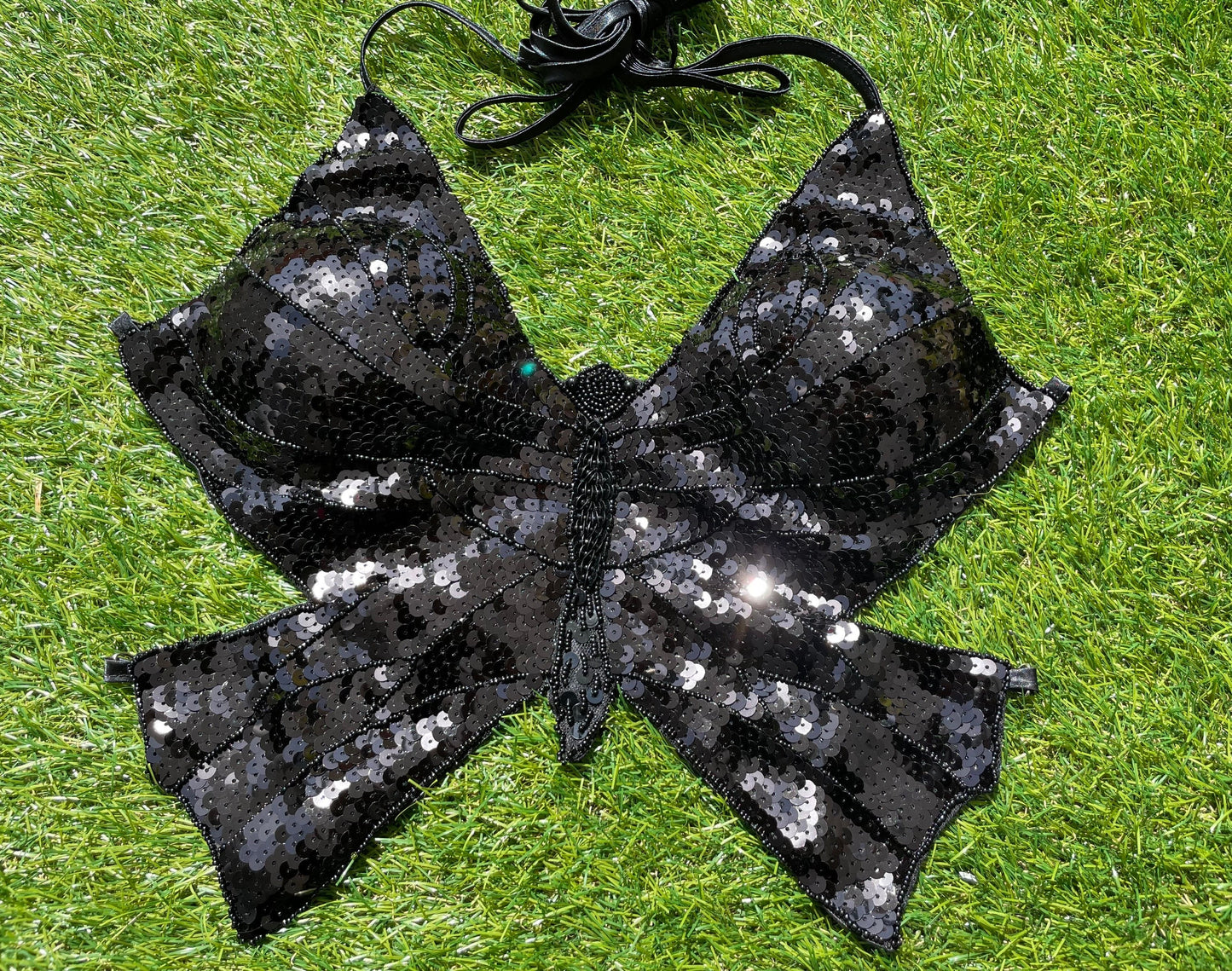 Halloween Black Butterfly Sequin Women's Crop Top